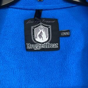 Rugged Bear Blue Black Fleece Jacket Boys L 14/16  Full Zip Front Liner Unisex